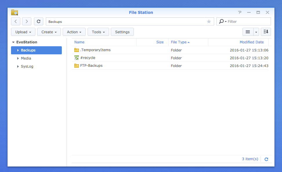 Synology File Station opened from the DSM desktop