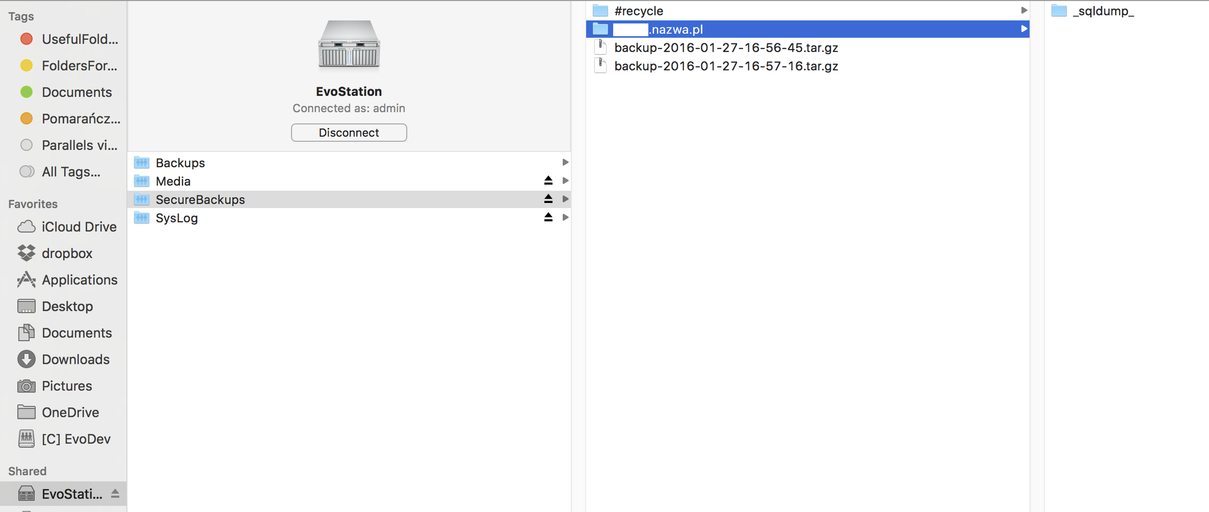 Backed up FTP folder structure created on the Synology share
