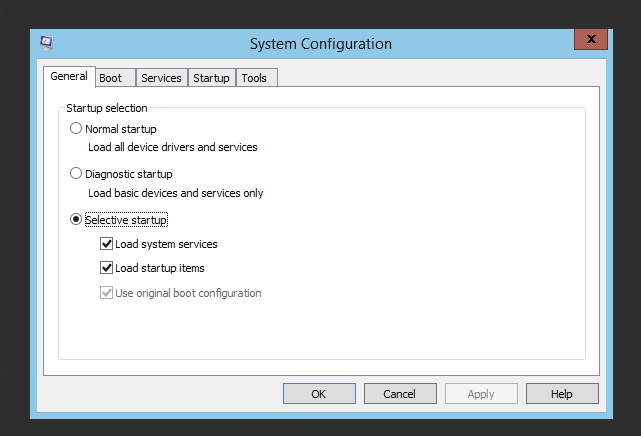 System Configuration opened from msconfig with the Tools tab selected