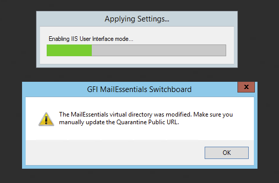 Switchboard progress while moving IIS entries