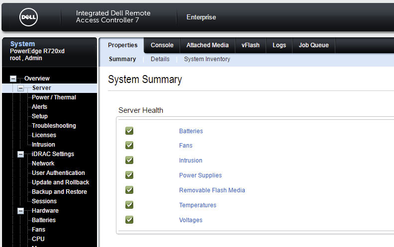 Dell iDRAC 7 menu with User Authentication selected