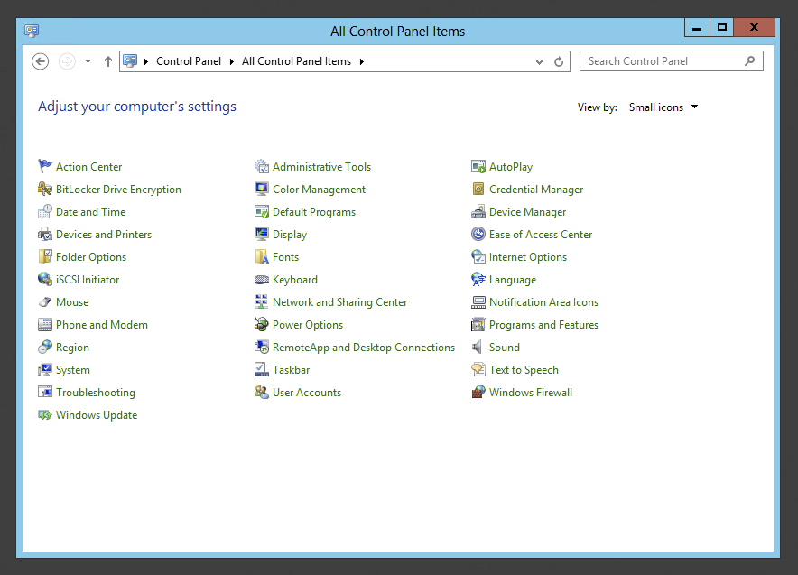 Control Panel page for BitLocker Drive Encryption