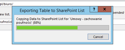 Access export progress dialog for SharePoint 2013 list