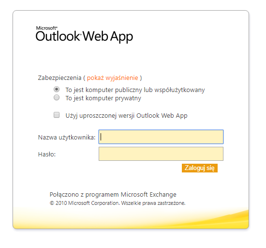 Outlook Web App loading correctly again after running UpdateCas.ps1 on the Exchange server.