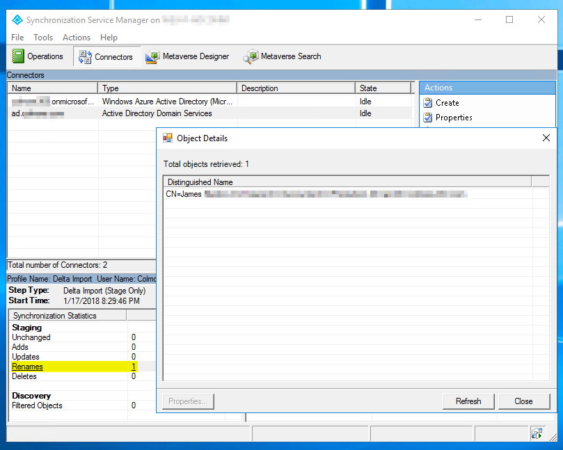 Azure AD Connect sync started again after moving the user back into scope