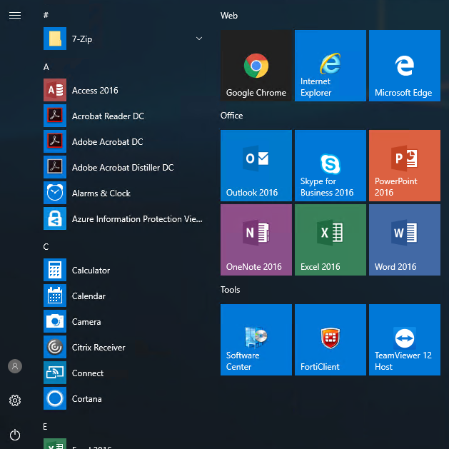Customized Windows 10 Start menu layout prepared before export to XML