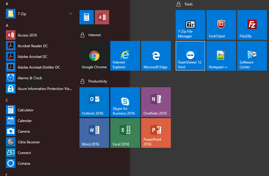 Windows 10 Start menu rearranged by the user while protected groups remain locked