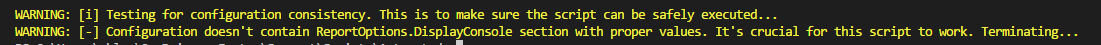 Console warning about missing DisplayConsole settings in ReportOptions