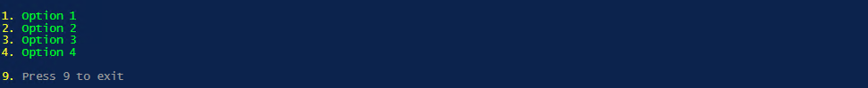 Write-Color options menu with numbered choices