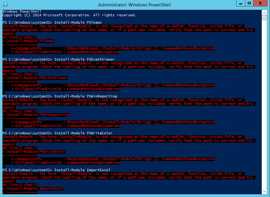 Install-Module: The term Install-Module is not recognized as the name of cmdlet, function, script file or operable program