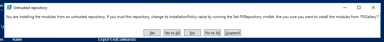 Install-Module prompt warning that PSGallery is an untrusted repository before installing PSWriteWord.