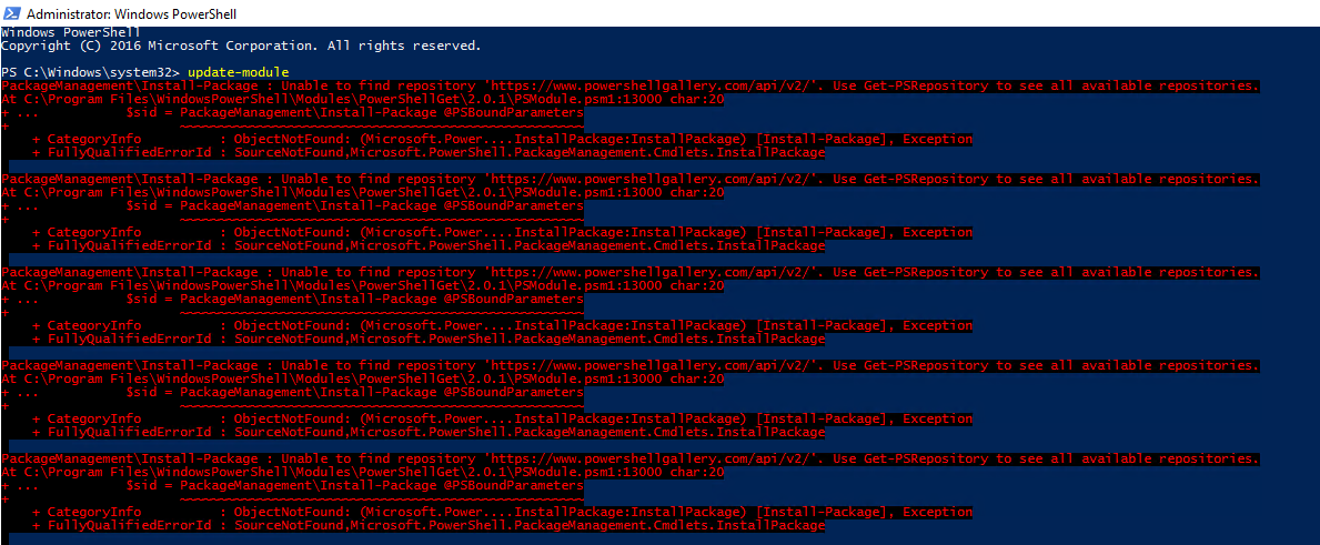 Update-Module – PackageManagement\Install-Package : Unable to find repository