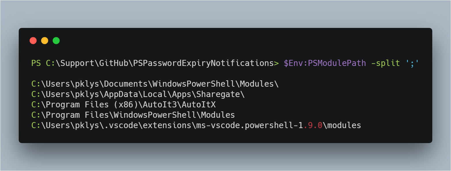 PowerShell session after restarting with all module paths restored