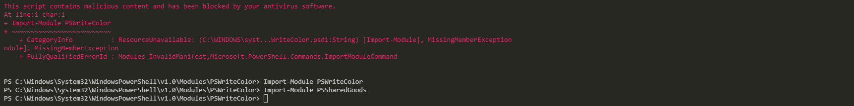 PowerShell session working again after Defender definitions were updated