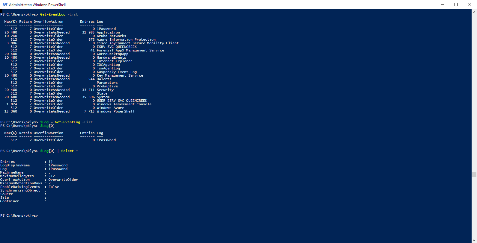 Get-EventLog -List Get-EventLog -List