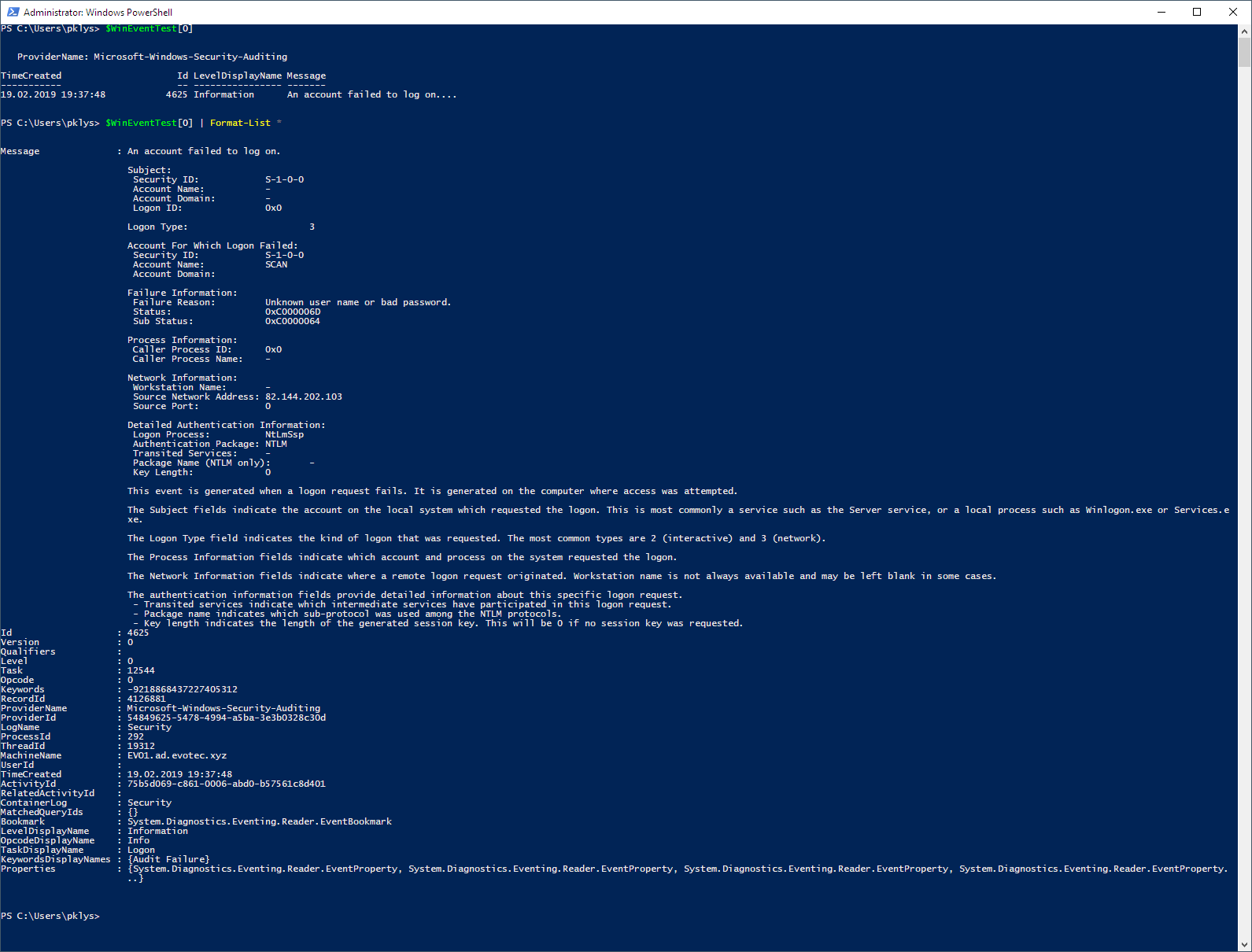 Get-WinEvent Output Get-WinEvent Output