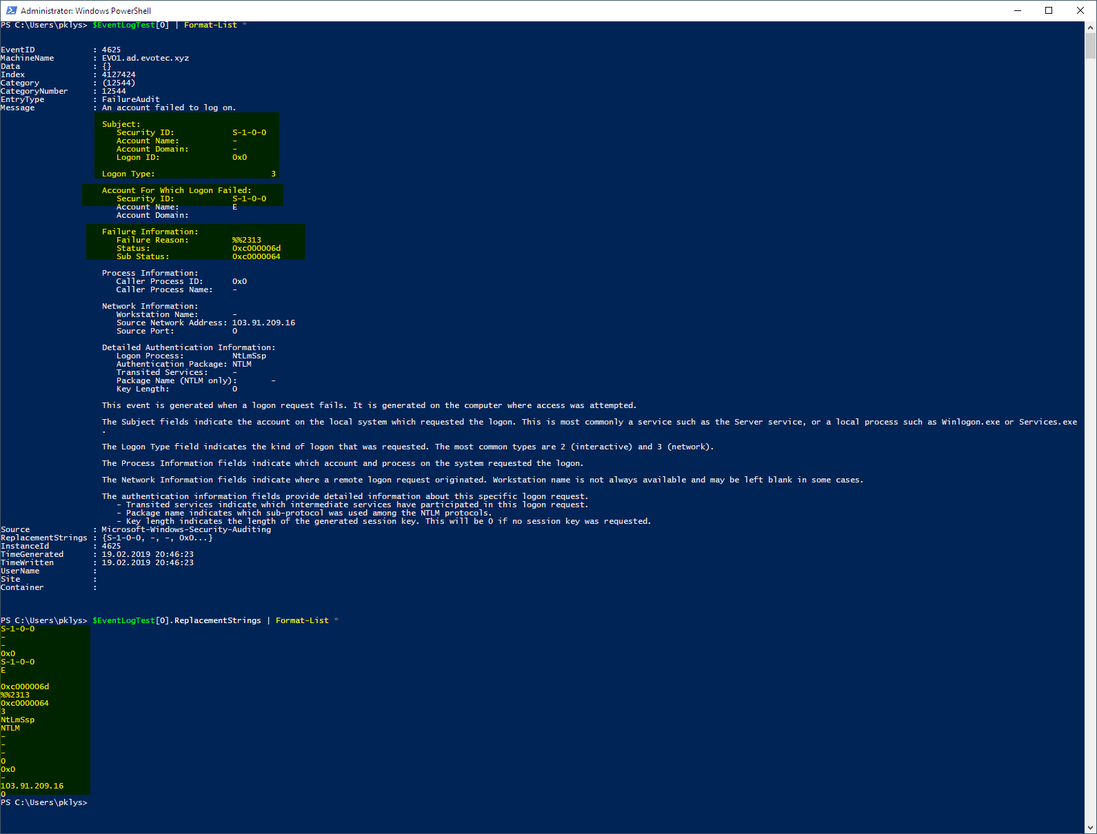 Get-EventLog - One Event Get-EventLog - One Event