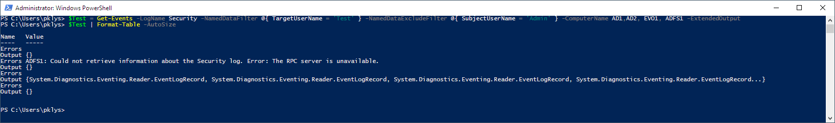 Get-Events Errors Get-Events Errors