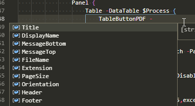 Dashimo PDF export button options for table output configuration