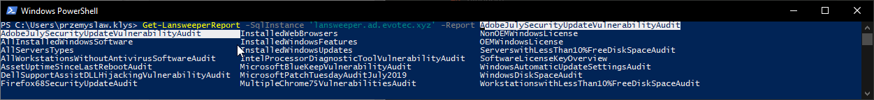 Example list of copied Lansweeper SQL reports available for testing in the module