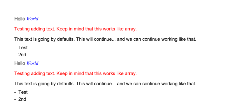 Sample PDF generated by New-PDF with text blocks and a short bullet list