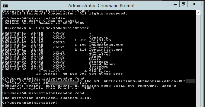 Renaming NETBIOS name of Active Directory Error