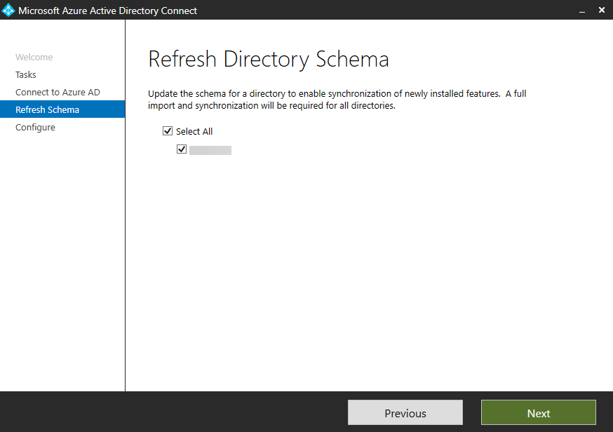 Azure AD Connect Refresh Directory Schema page