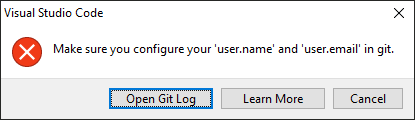 Git error message asking to configure user name and email