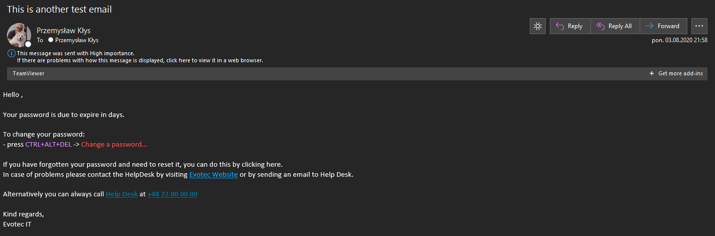 Inbox view showing test emails sent through Office 365 with Mailozaurr