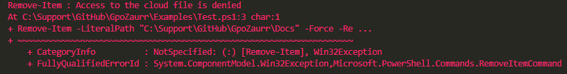 PowerShell attempting to remove the OneDrive-synced Docs folder recursively
