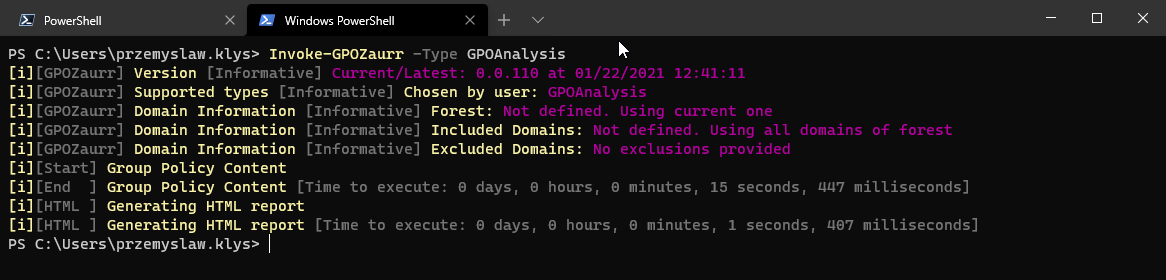 GPOAnalysis tab for AccountPolicies showing password and lockout settings in a table.