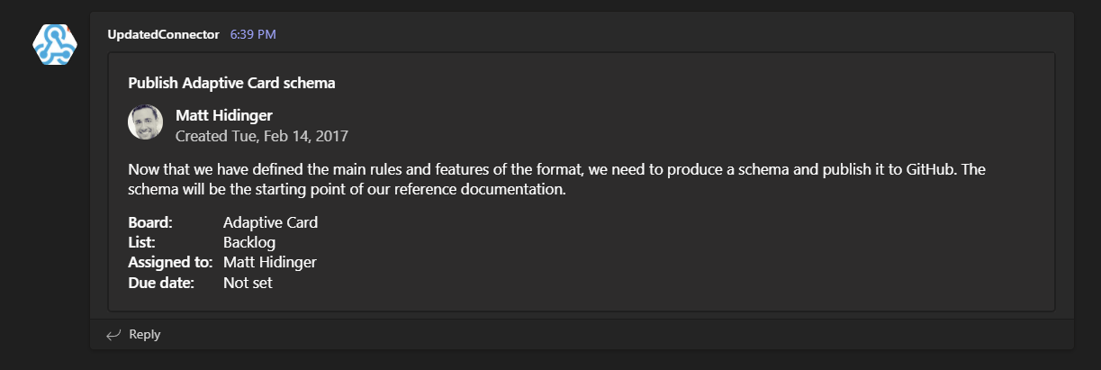 Full-width Microsoft Teams adaptive card generated by PSTeams