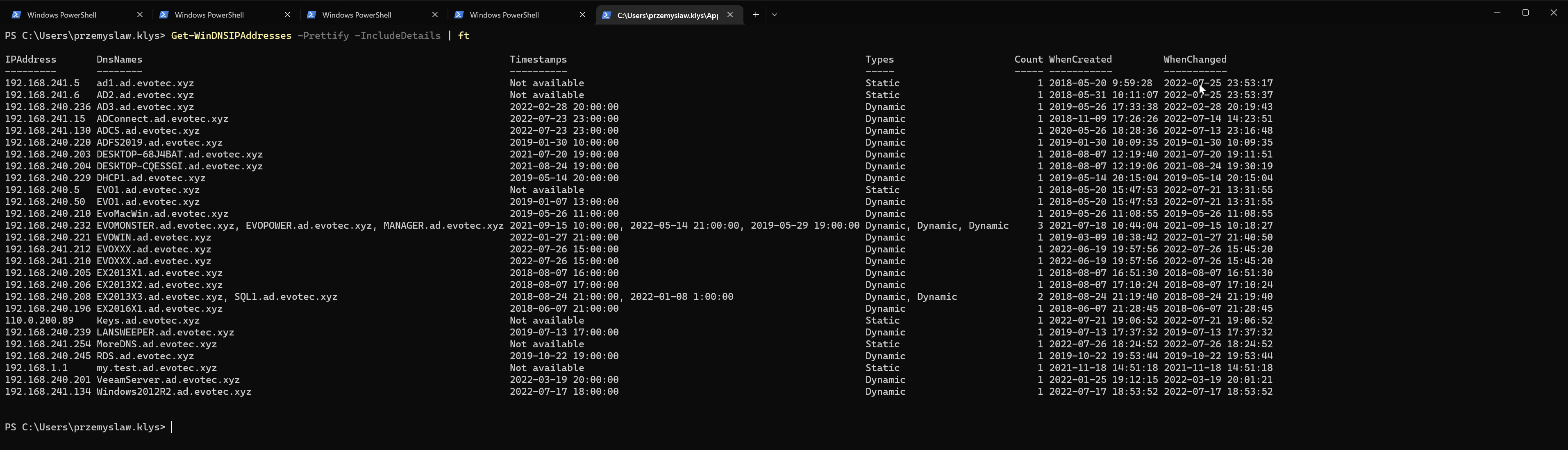 PowerShell table output with prettified DNS IP address results