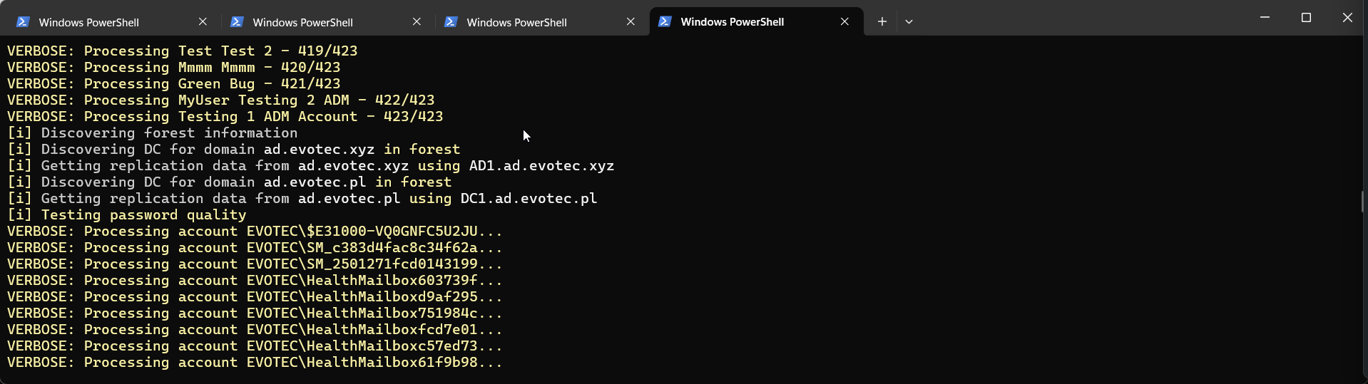 PassThru output from Show-PasswordQuality with additional scan details