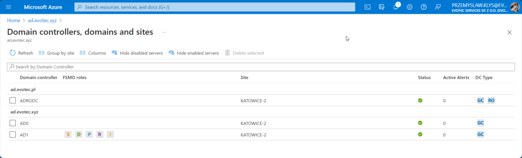 Updated forest summary after adding another agent, showing another domain and domain controller